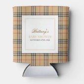 ベージュチェックデザイナープレイドベビーシャワー 缶クーラー (正面)
