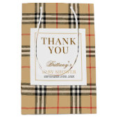 ベージュチェックプライド赤ちゃんシャワー ミディアムペーパーバッグ (正面)