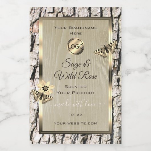 ベージュツリーバーク金ゴールドフレーム製品ラベル追加ロゴ フードラベル (シングルラベル)