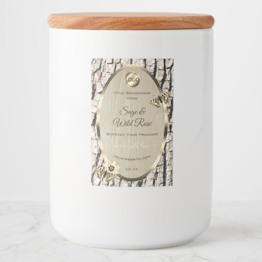 ベージュツリーバーク金ゴールドフレーム製品ラベル追加ロゴ フードラベル (正面)