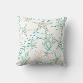 ベージュティール（緑がかった色）フィッシュシーシェルズスターフィッシュコーラルリーフ クッション