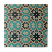 ベージュティール(緑がかった色)ブラックジオメトリックモザイクストーンルック タイル (正面)