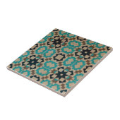 ベージュティール(緑がかった色)ブラックジオメトリックモザイクストーンルック タイル (側面)