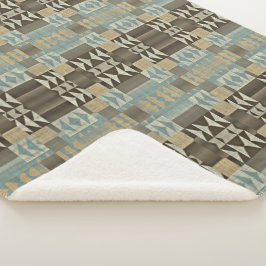 ベージュティール（緑がかった色）ブルーグリーンチューペブラウントライバルパターン シェルパブランケット