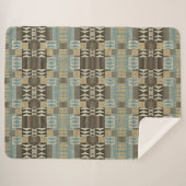 ベージュティール(緑がかった色)ブルーグリーンチューペブラウントライバルパターン シェルパブランケット (正面(横))