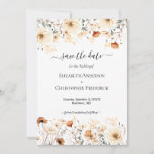 ベージュテラコッタワイルドフラワーズQRコードボホ結婚ーズ セーブザデート (正面)