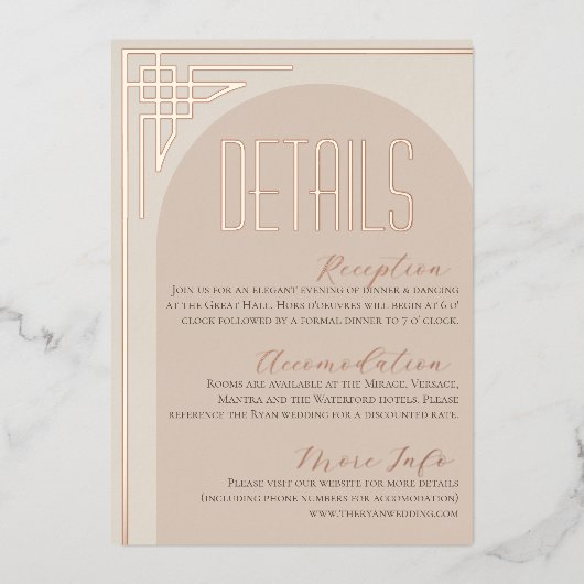 ベージュデコモダンアーチエンクロージャカード 箔招待状 (正面)