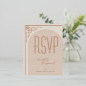 ベージュデコモダンアーチフォイルRSVPカード 箔招待状ポストカード (立ち正面)