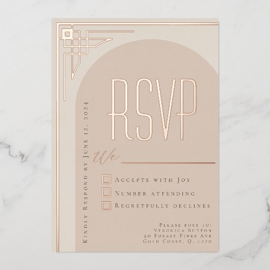 ベージュデコモダンアーチRSVP 箔招待状 (正面)