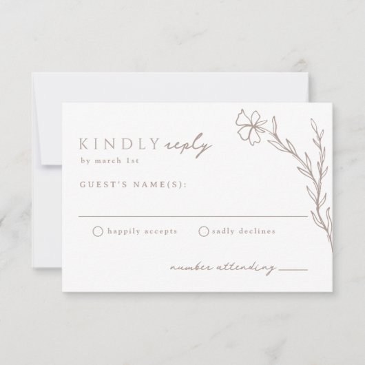 ベージュトゥーペモダンステンシルボタニカルニュートラル 出欠カード (正面)