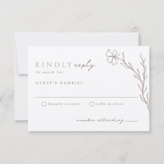 ベージュトゥーペモダンステンシルボタニカルニュートラル 出欠カード (正面)