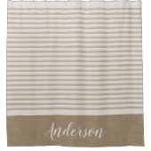 ベージュトルコ語ストライプモノグラム |ファームハウス風呂 シャワーカーテン (正面)