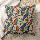 ベージュトロピカル葉パターン クッション (ブランケット)