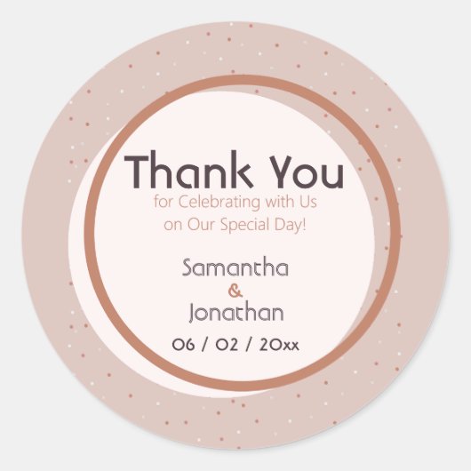ベージュドットと円結婚のステッカー ラウンドシール (正面)