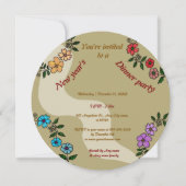 ベージュニューイヤーのディナーパーティーとフローラリース 招待状 (正面)