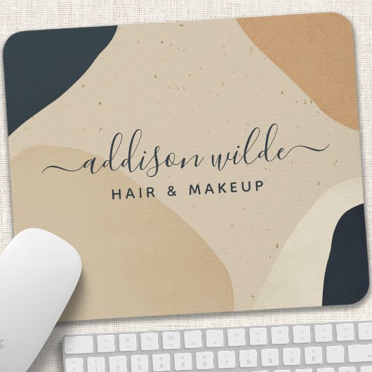 ベージュネイビーモダンブルー抽象芸術形状ニュートラル マウスパッド