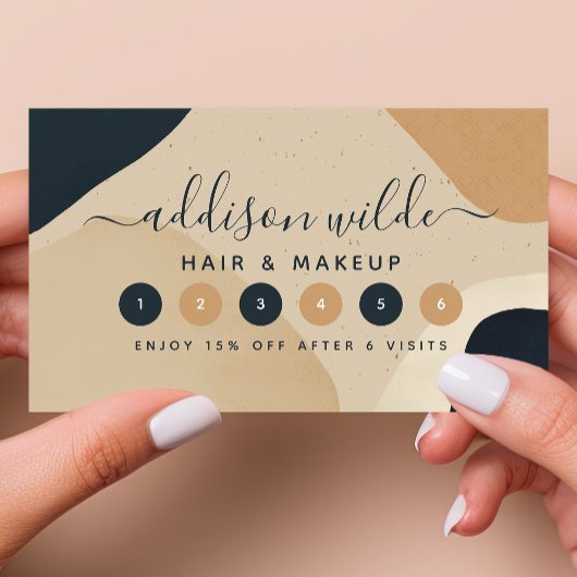 ベージュネイビーモダンブルー抽象芸術形状ニュートラル ロイヤリティカード