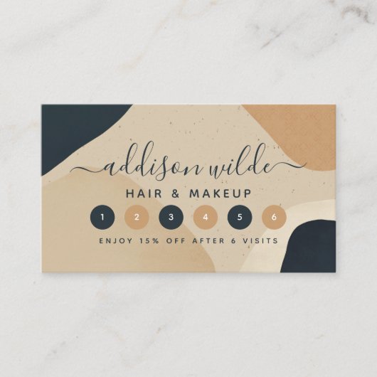 ベージュネイビーモダンブルー抽象芸術形状ニュートラル ロイヤリティカード (正面)