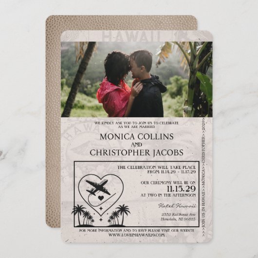 ベージュハワイパスポート結婚式招待状 招待状 (正面/裏面)
