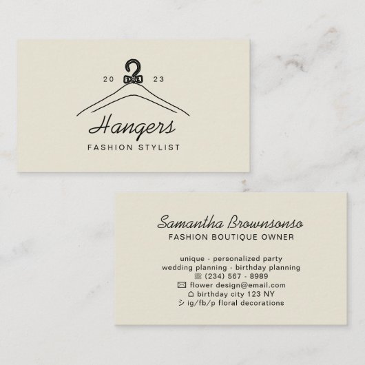 ベージュハンガーファッションスタイリスト 名刺 (正面/裏面)