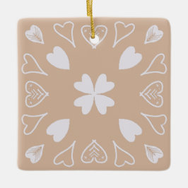 ベージュハートフォークアートパターンクリスマスツリー セラミックオーナメント