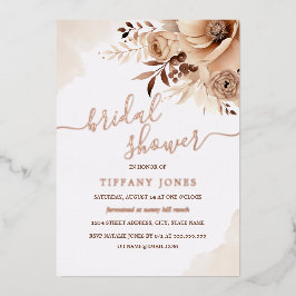 ベージュバラゴールドフォイルボホフローラブライダルシャワー 箔招待状