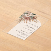 ベージュバラスパンパスグラス澄んアーチ結婚ボホの アクリル招待状 (レイダウン)