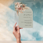 ベージュバラパンパスセージ緑の澄んアーチ結婚ズ アクリル招待状