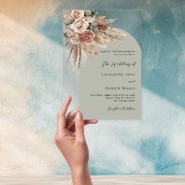 ベージュバラパンパスセージ緑の澄んアーチ結婚ズ アクリル招待状