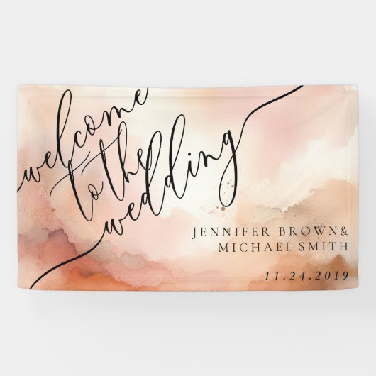 ベージュバラ金ゴールドウォーターカラーピンク結婚ズ 横断幕 (横)