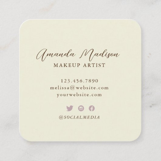 ベージュバラ金ゴールドモノグラムのソーシャルメディアフローラ スクエア名刺 (裏面)