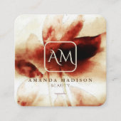 ベージュバラ金ゴールドモノグラムのソーシャルメディアフローラ スクエア名刺 (正面)
