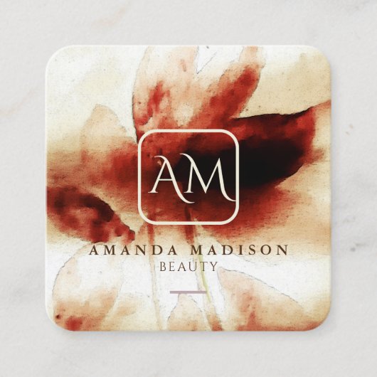 ベージュバラ金ゴールドモノグラムのソーシャルメディアフローラ スクエア名刺 (正面)