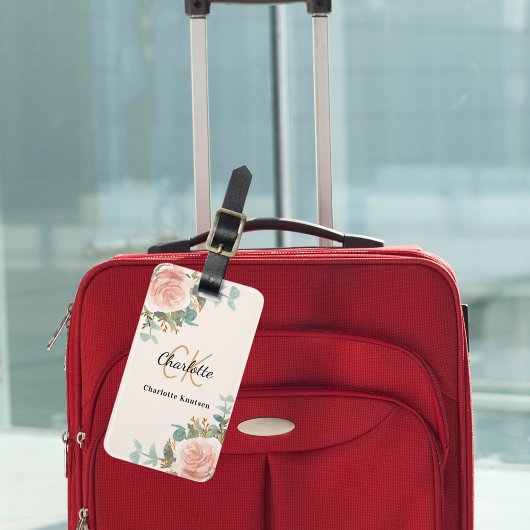 ベージュバラ金ゴールド花模様モノグラムエレガント ラゲッジタグ