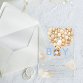 ベージュバルーズテディベアボーイモダンベビーシャワー アクリル招待状