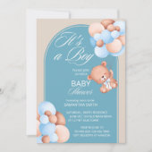 ベージュバルーンのベージュバルーテディベアアーチ 招待状 (正面)