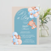 ベージュバルーンのベージュバルーテディベアアーチ 招待状 (スタンド正面)