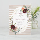 ベージュバーエレガントグンディストライプの誕生日招待状 招待状 (スタンド正面)