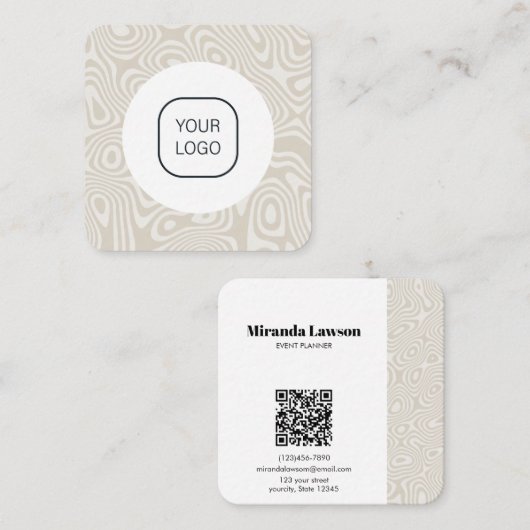 ベージュバーチのミニマリスト スクエア名刺 (正面/裏面)