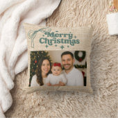 ベージュバーラップの写真の弓の手で描かれたクリスマス クッション (ブランケット)