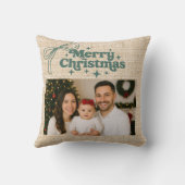 ベージュバーラップの写真の弓の手で描かれたクリスマス クッション (裏面)