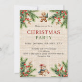 ベージュバーラップパインナチュラルクリスマスパーティー 招待状 (正面)
