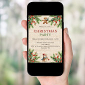 ベージュバーラップパインナチュラルクリスマスパーティー 招待状