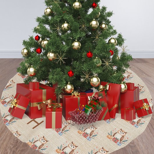 ベージュバーラップファミリーモノグラムかわいいフクロウ ブラッシュドポリエステルツリースカート