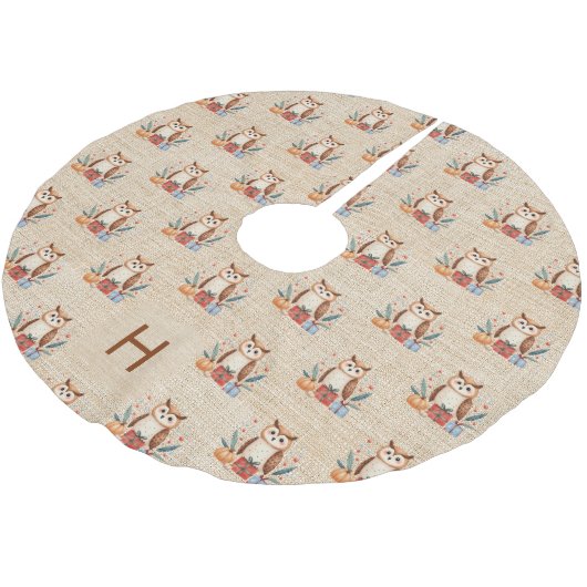 ベージュバーラップファミリーモノグラムかわいいフクロウ ブラッシュドポリエステルツリースカート (アングル)