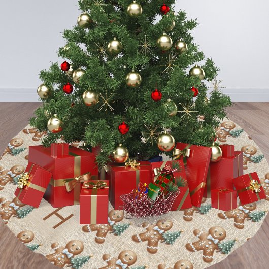 ベージュバーラップファミリーモノグラムジンジャーブレッドマン ブラッシュドポリエステルツリースカート