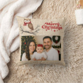 ベージュバーラップ写真かわいいフクロウのクリスマス クッション (ブランケット)