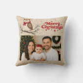 ベージュバーラップ写真かわいいフクロウのクリスマス クッション (裏面)