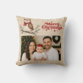 ベージュバーラップ写真かわいいフクロウのクリスマス クッション (正面)