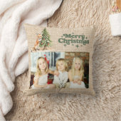 ベージュバーラップ写真フォックスツリーグリーンクリスマス クッション (ブランケット)